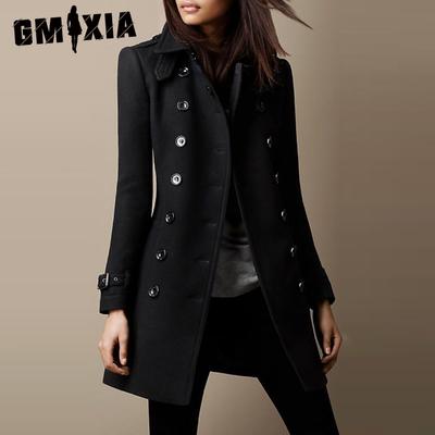 Women's Vintage Casual Solid Color Print Autumn Winter Long Sleeve POLO Neck Jackets & Coats Double Breasted Casual Women's Coat