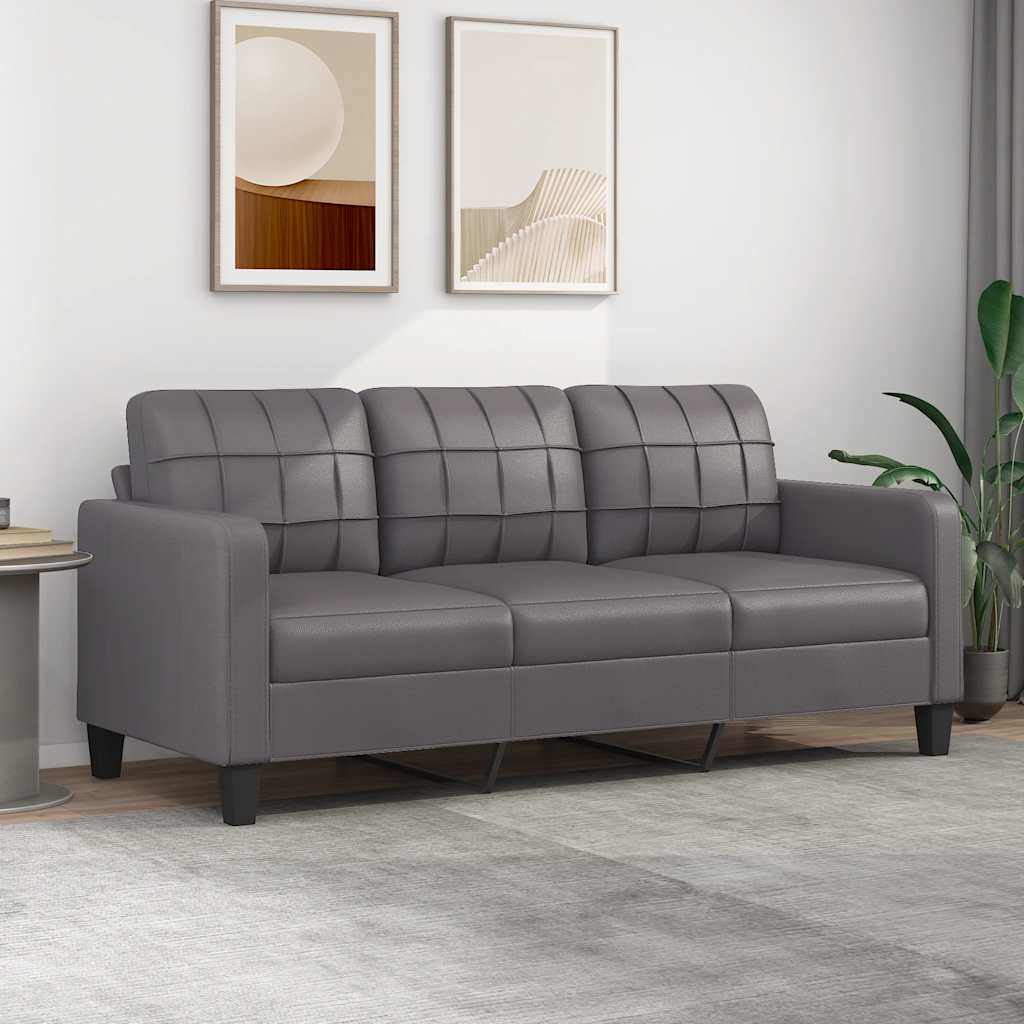 Vidaxl 3-Sitzer Sofa, Grau, 180 cm, Kunstleder