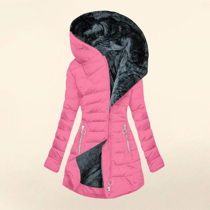 European and American winter, fur collar zipper long sleeve slim fit and warm hooded, coat coat cotton coat women