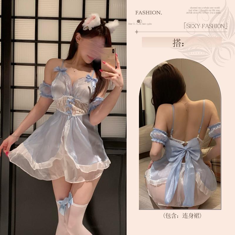 Sex Lingerie Maid Outfit Abstinence Department Large-scale Qqny Couple Love Fun Perspective Bright Sexy Pajamas