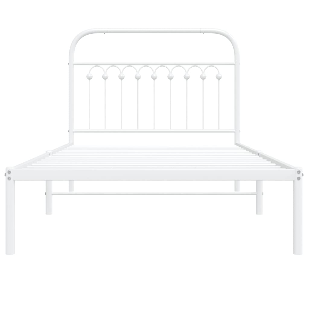 Metal Bed Frame with Headboard White 100 x 190 cm