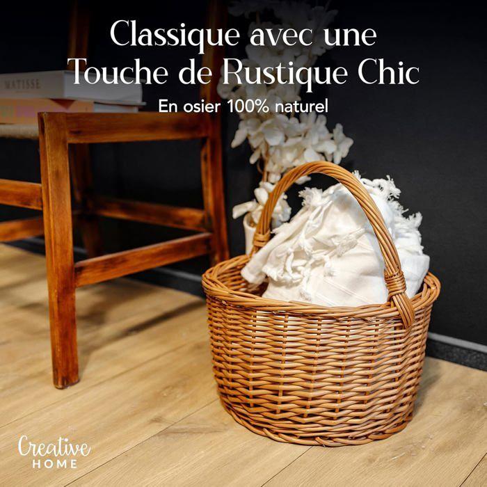 Panier en Osier avec Poignées - CREATIVE HOME - 35 x 35 x 36 cm - Marron - Artisanal - Adulte