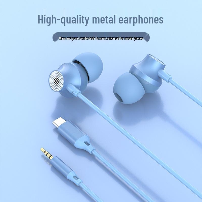 Wired Metal In-Ear Earphones with 3.5mm and Type-C Ports - Heavy Bass and Mobile Control