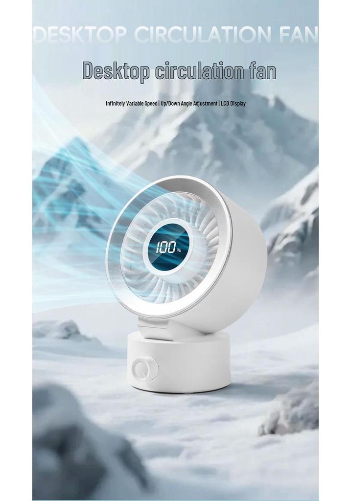 USB Rechargeable Desktop Fan with Digital Display - Low Noise, Strong Wind, Perfect for Office & Dorm Use