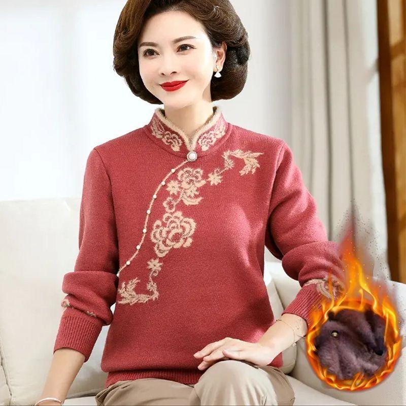 Herbst Winter Damen Nerzfleece Pullover Locker Übergröße Pullover Bestickt Pullover Fleece Verdickt Beflockt Strickoberteile