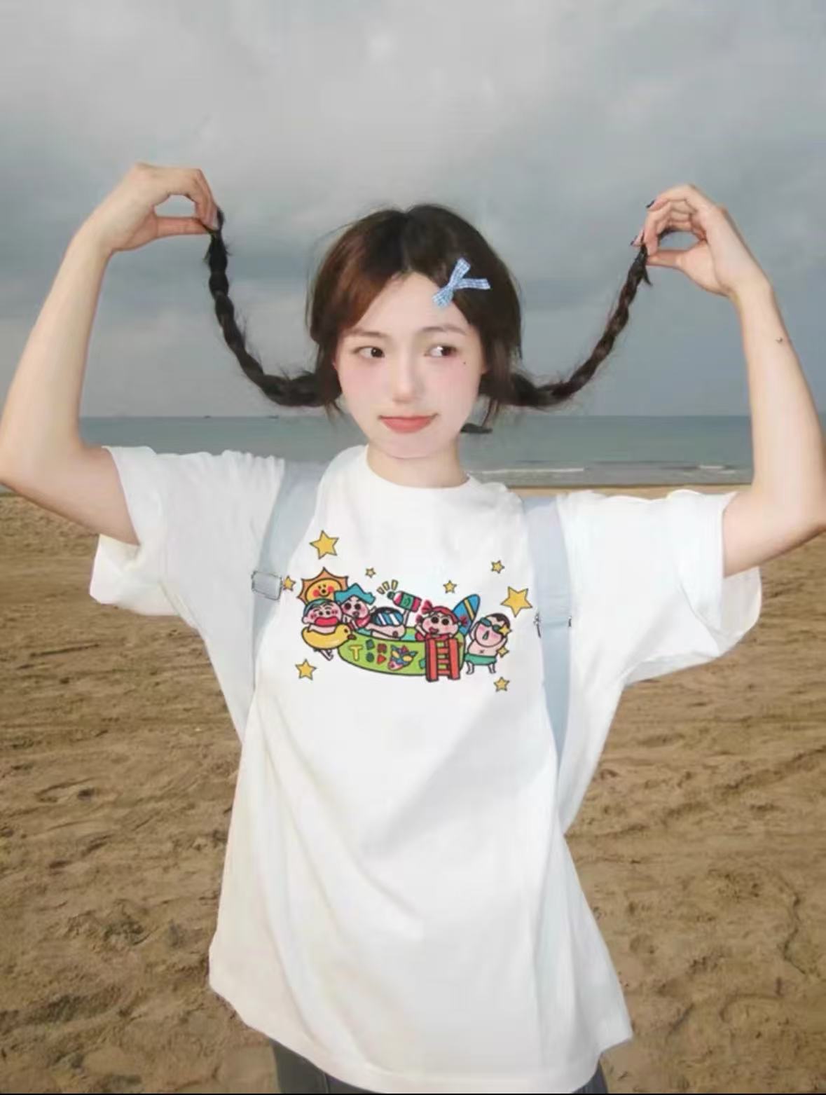 

2026 Summer Comic Form Crayon Shinchan Image 100 Cotton Printed Oversize Casual Tshirt Adult Children Parentchild Top y2k S