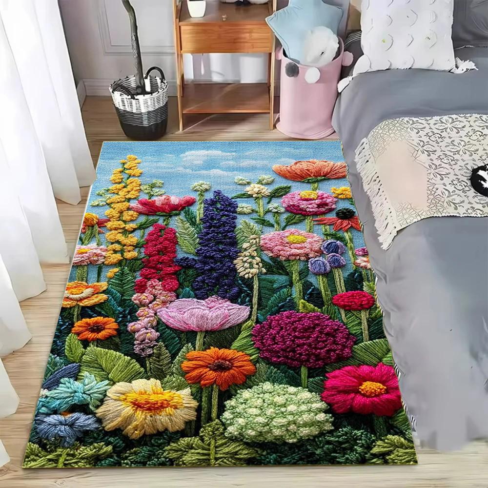 Idyllic Countryside Scenery Carpet Mat Rug Cute Cat Pattern Soft Non Slip Floor Mat for Living Room Bedroom Home Decoration