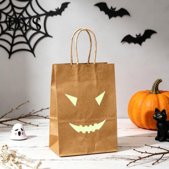 Cute Candy Packaging Halloween Bags with Luminous Pumpkin Ghost Prints, Thickened Night Glowing Holiday Paper Gift Bags, Trick or Treat Party