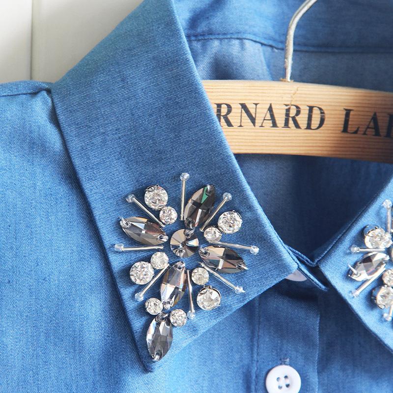 Denim Shirt Collar Fake Collar Women'S Shirt Four-Leaf Diamond Sweater Decorative Collar