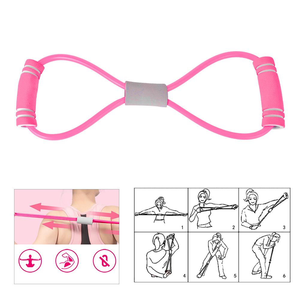 2Pcs 8 Shaped Pull Rope Chest Expander Elasticity Belt Stretching Strap Yoga Fitness Equipmentpink