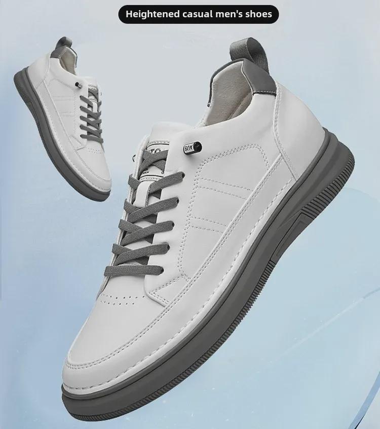 Autumn Men's White Height-Increasing Shoes 8cm - Korean/British Casual Fashion Shoes 