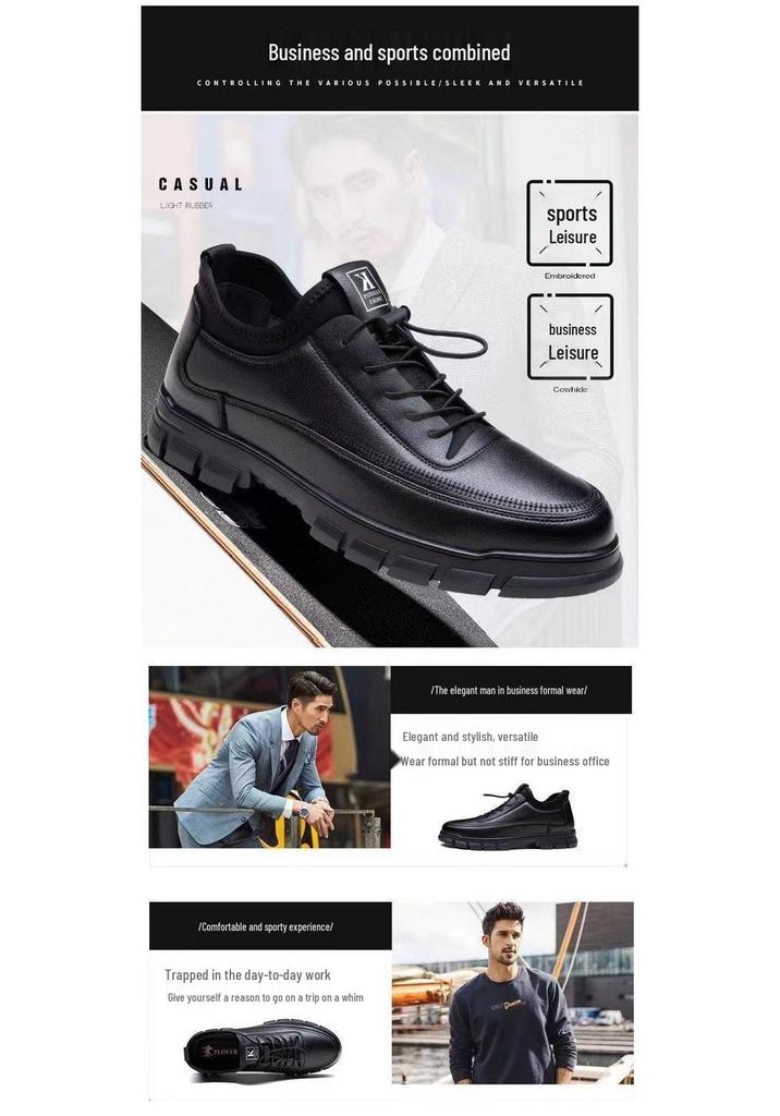 2025 New Men's Korean Style Casual Soft Bottom Breathable Leather Shoes