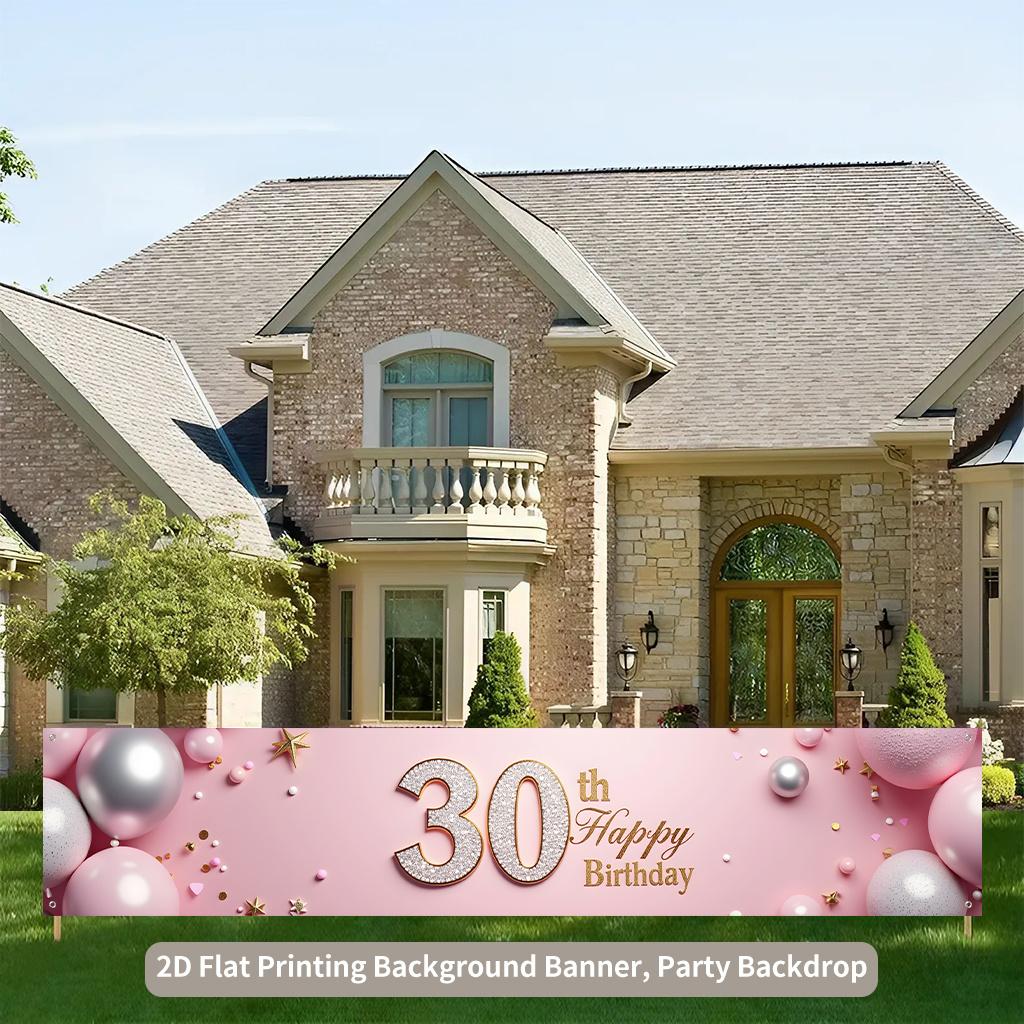 Happy 30th Birthday Yard Party Backdrop Banner, Polyester Outdoor Indoor Celebration Supplies