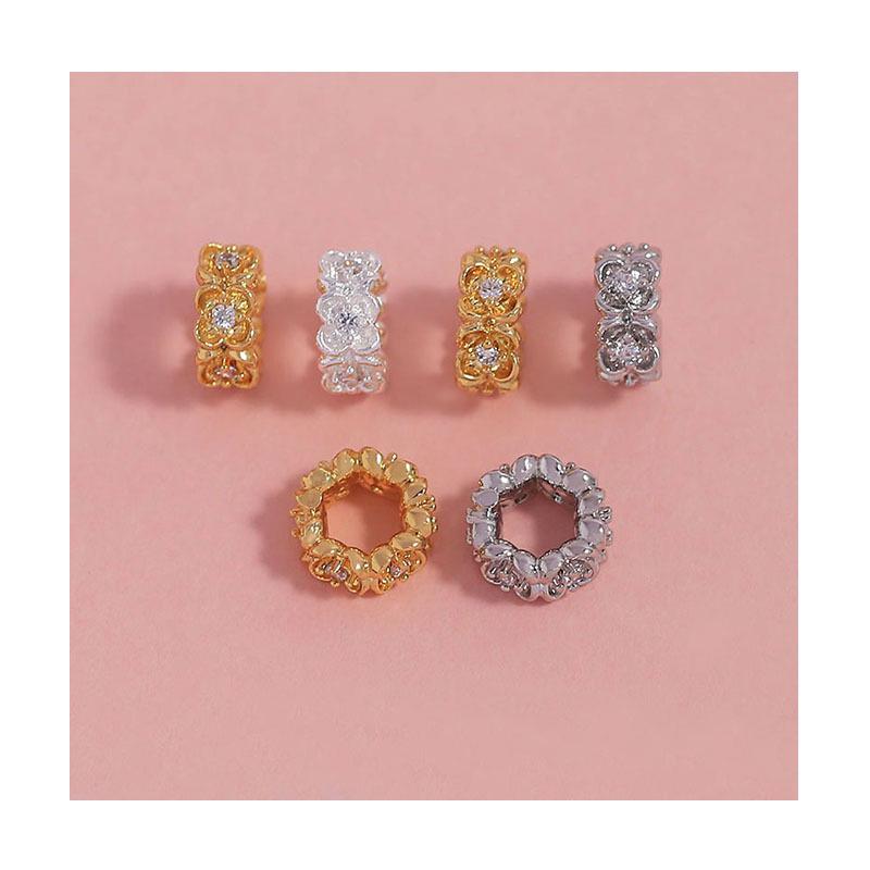18k Gold Plated Zircon Rose Spacer Beads with Large Hole Rhinestone, DIY Jewelry Making Accessories