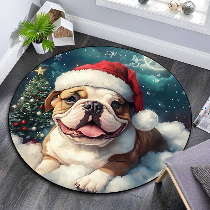 Christmas Dog Pattern Round rug,Carpet Rug for Living Room Bedroom Playroom ,Non-slip Floor Mat,Holiday Gifts and Birthday Gifts.
