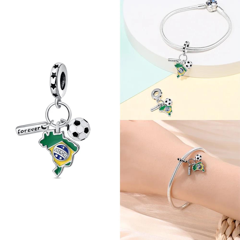 Fotbollsserie Berlocker Koppar Tröjor Fotboll Sport Pärlor Hängen Passar Original Armband Halsband Gör-det-själv Smycken Examenspresent