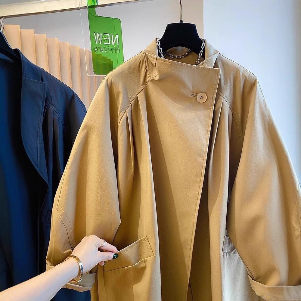 Women's Standing Collar Windbreaker Spring and Autumn Plus Size Medium Long Small Windbreaker Jacket