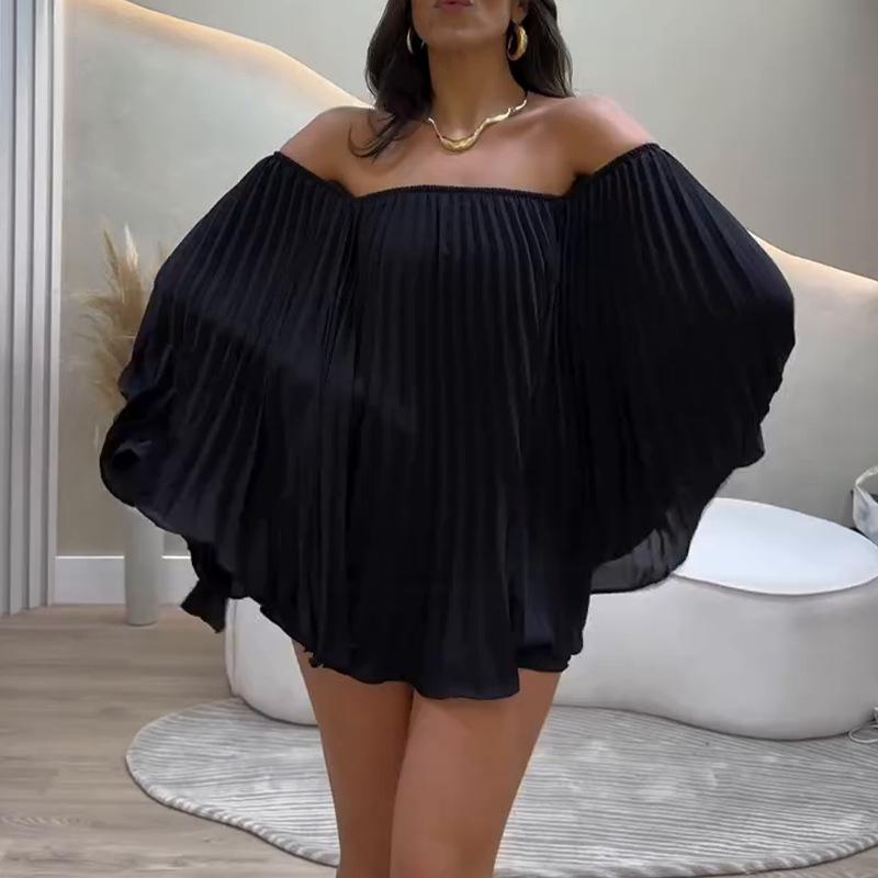 Verão 2025 novo vestuário feminino transfronteiriço europeu e americano ombro a ombro sexy moda para o trabalho casual shorts fato plissado