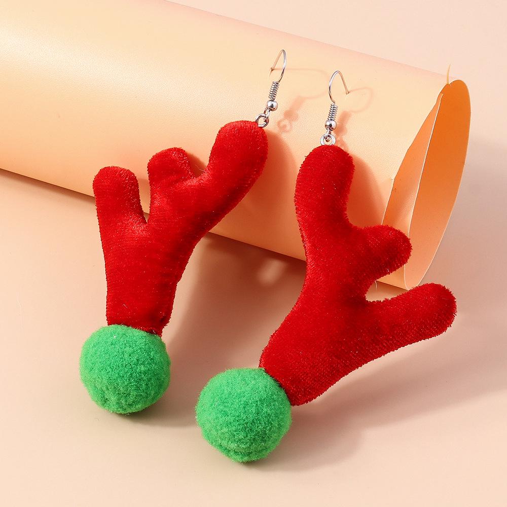 2023 Christmas Antler Plush Earrings with Bowknot - European and American Design