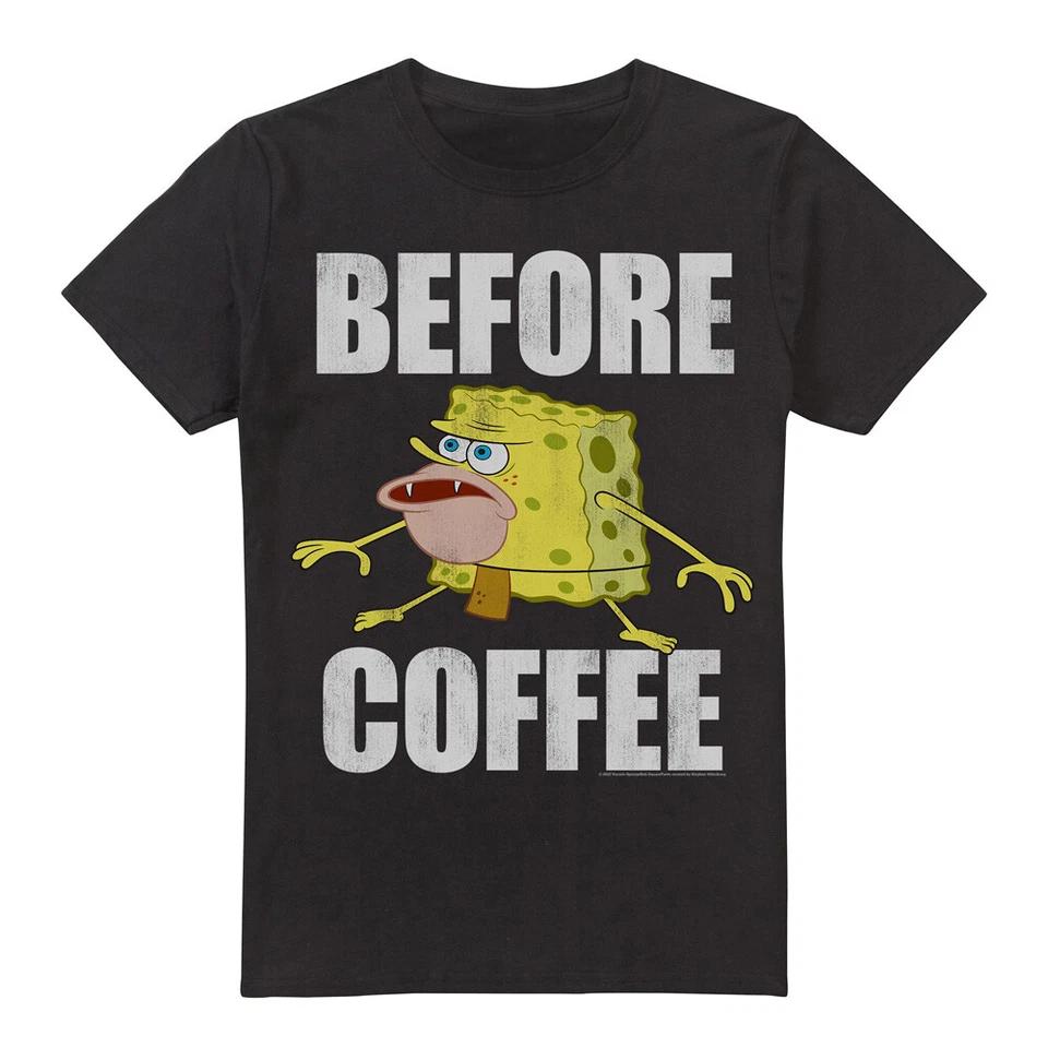 Spongebob Squarepants Before Coffee Meme T-Shirt S-2XL, Black S
