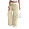 Damenmode Color Block High Waist Straight Leg Wide Leg Hose Tasche Lässige Hose