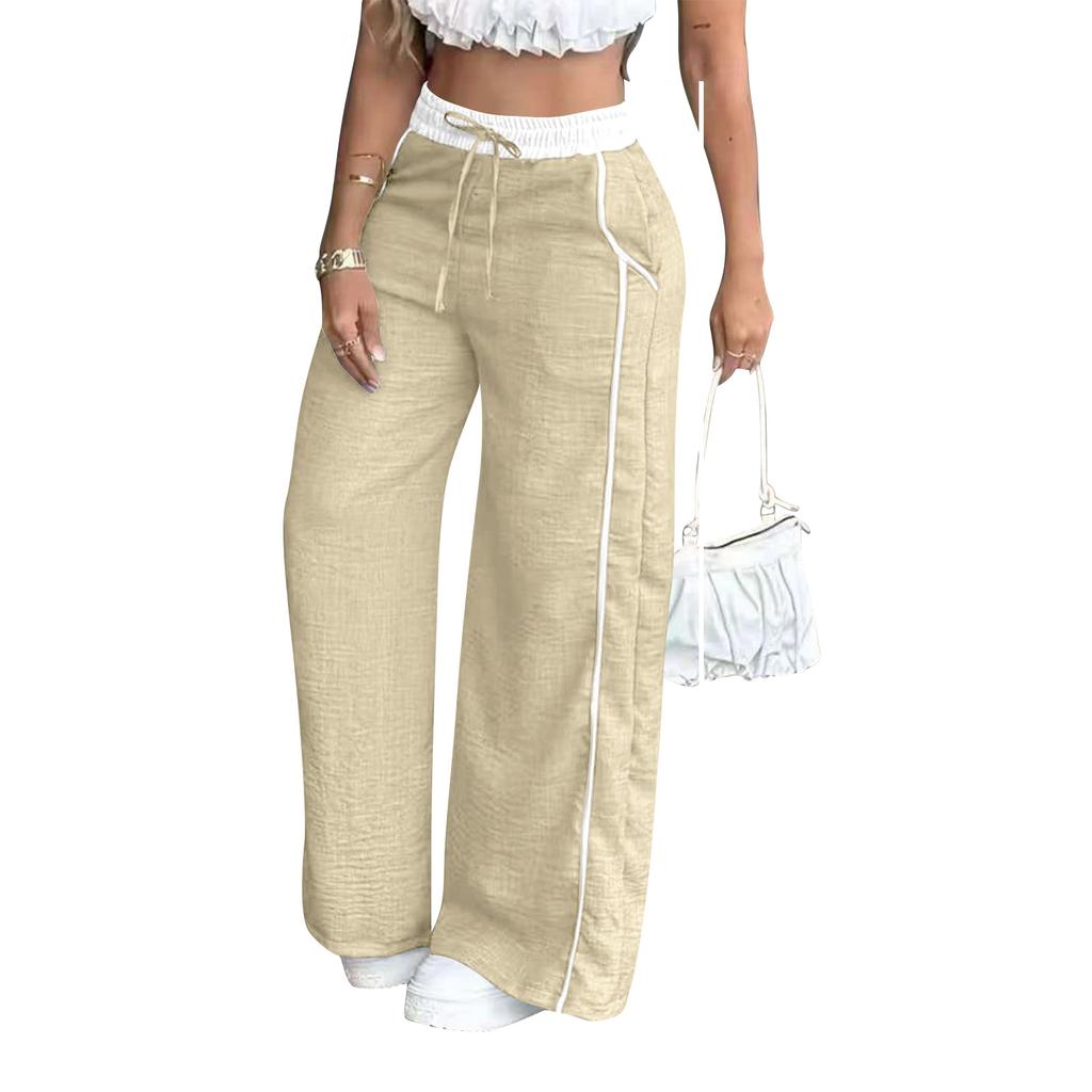 Damenmode Color Block High Waist Straight Leg Wide Leg Hose Tasche Lässige Hose