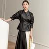 Womens Short Faux Leather Jacket Stand Collar Slim Fit Chic Vintage Style Fall Outerwear