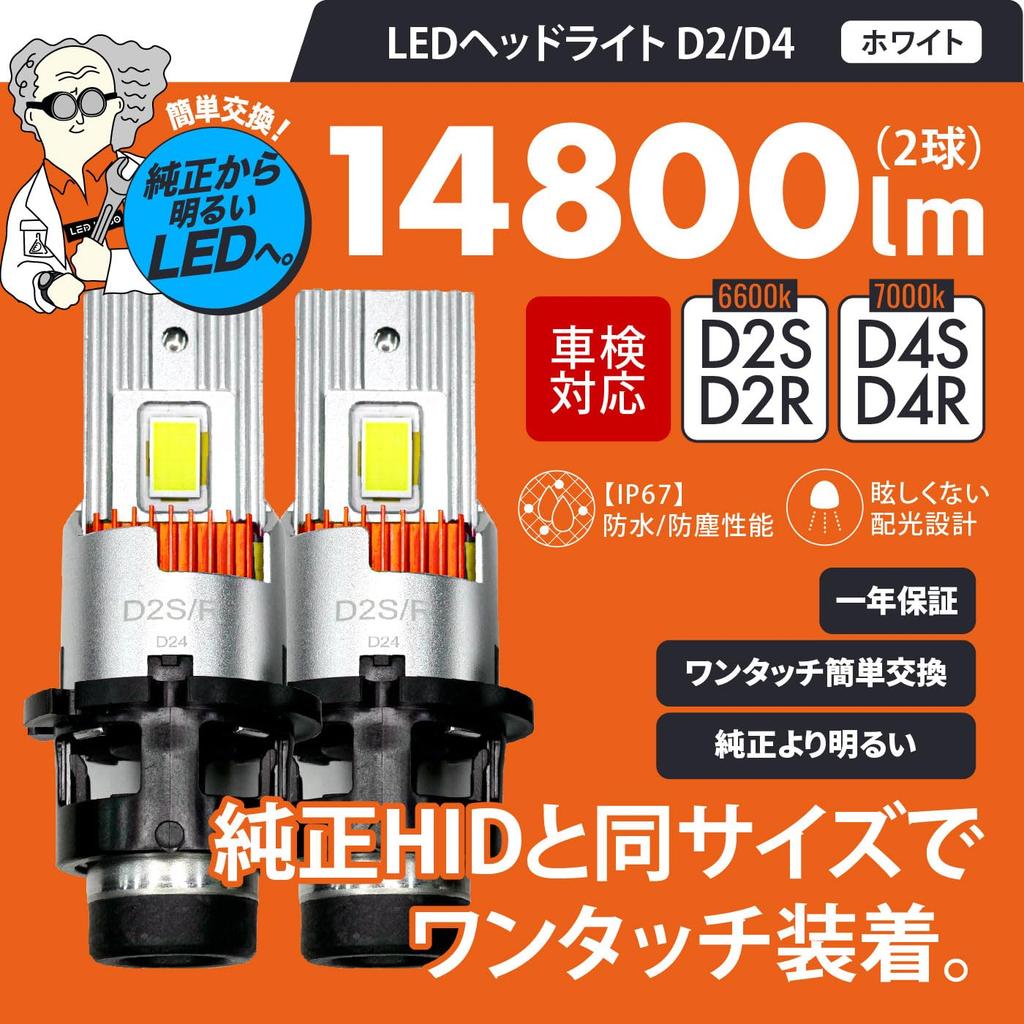 LEDLABO D4S 14800lm Lampadina LED Esplosiva per Fari, Bianca, 7000k, Compatibile con Revisione Veicolo, (D4S)
