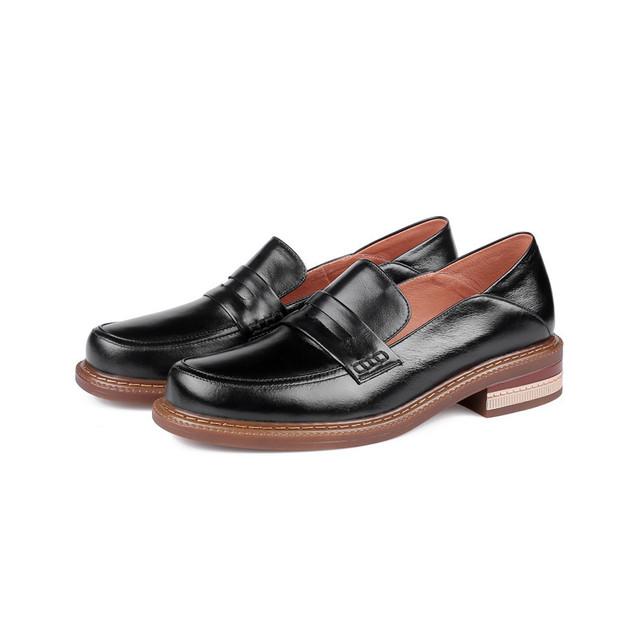 

Новая женская обувь из масляной кожи, модные лоферы ручной работы, туфли-лодочки без шнуровки на толстом каблуке с круглым носком, женская обувь в британском стиле 39 чёрный