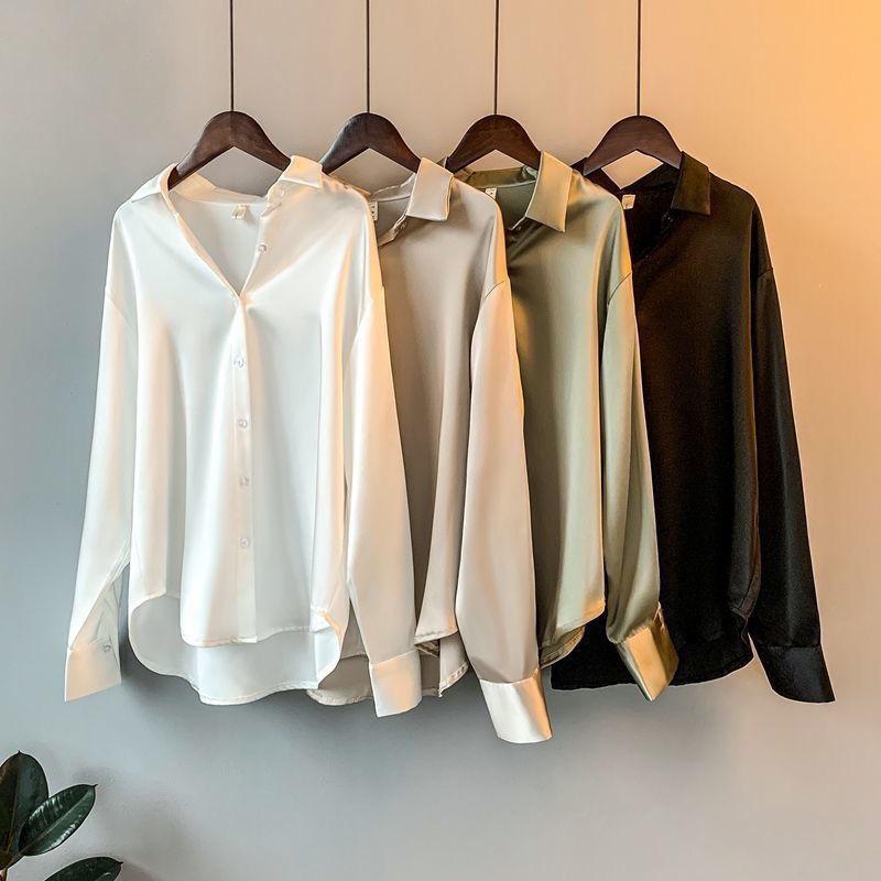 Primavara Maneca Lunga Femei Satin Camasi Casual Design Lejer Topuri Dama Bluza 4 Culori