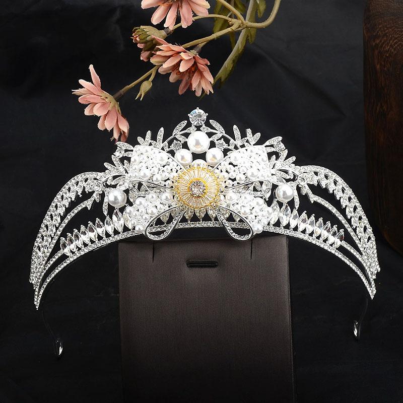 Korean Bridal Pearl Rhinestone Bow Bridal Crown Hair Crown Jewelry Headdress Hair Accessories