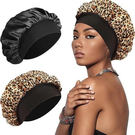 Leopard Print Satin Sleep Cap for Hair Care