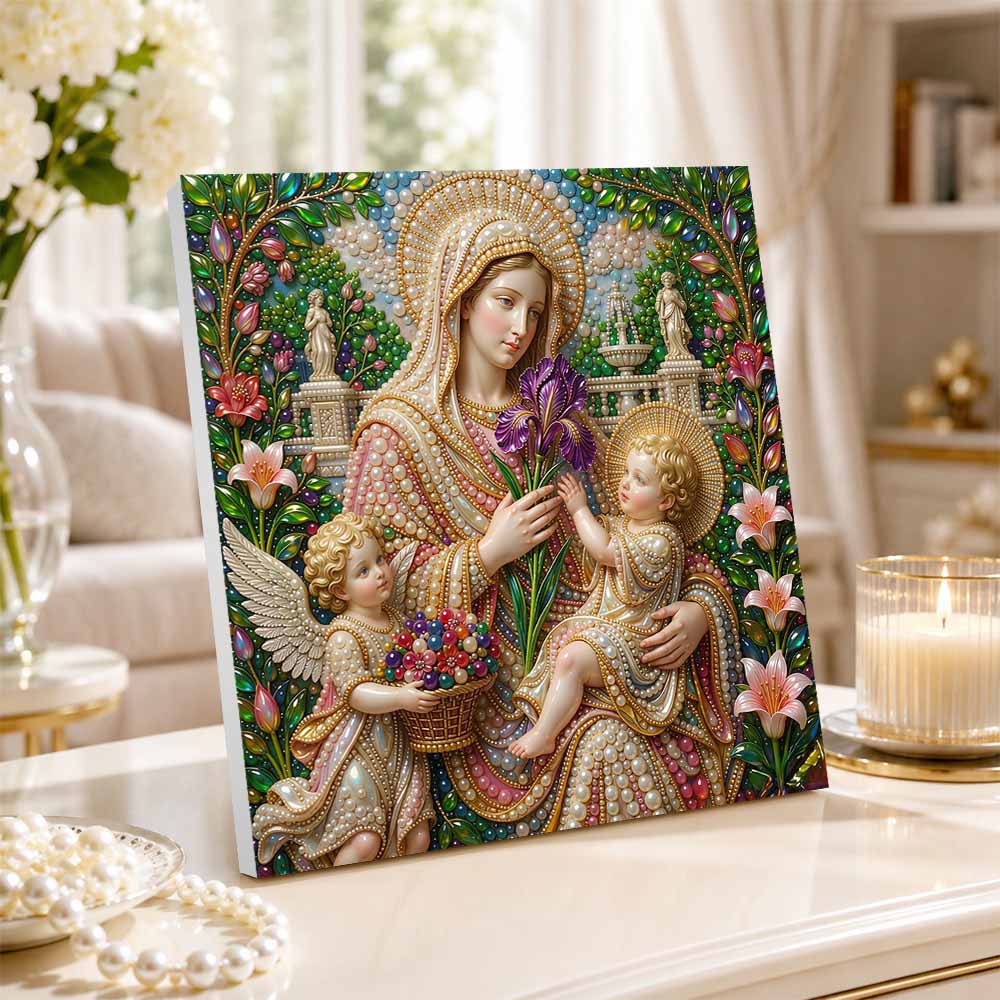 Pearl Painting 5D DIY Decorative Painting. Virgin Mary with Flowers. Cute Birthday Gift. Handmade Art Painting
