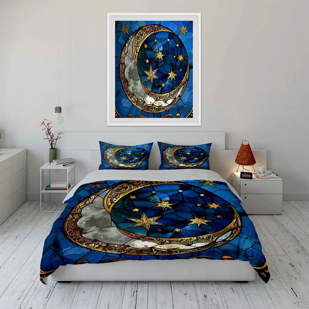 Moon Starry Night Decor Set Soft Comfortable Duvet Cover Bedding Set Included 1*Duvet Cover & 2*Pillowcases Gift