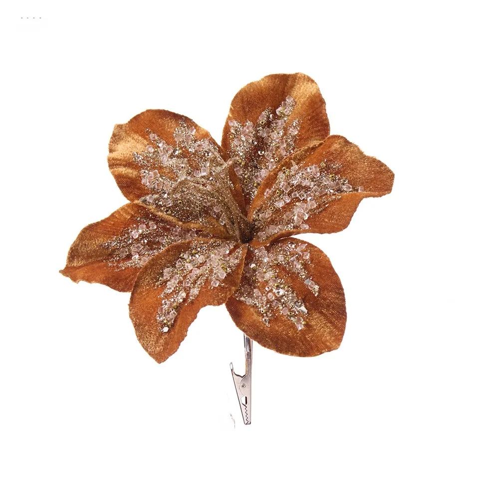 

Merry Christmas 20cm Artificial Christmas Flower Velvet Glitter Simulation Flower Hanging Realistic Sequin Floral Christmas Tree кавовий