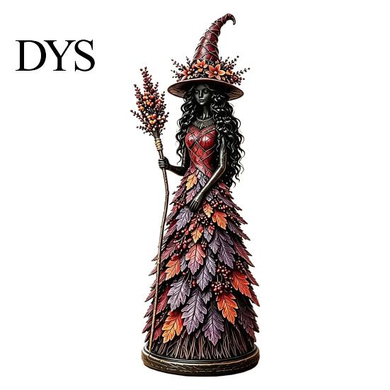 Small Witch Sculptures for Bookshelf Seasonal Figurine Ornament, Handcrafted Resin Statue Halloween Thanksgiving Holiday Party Prop Decorations