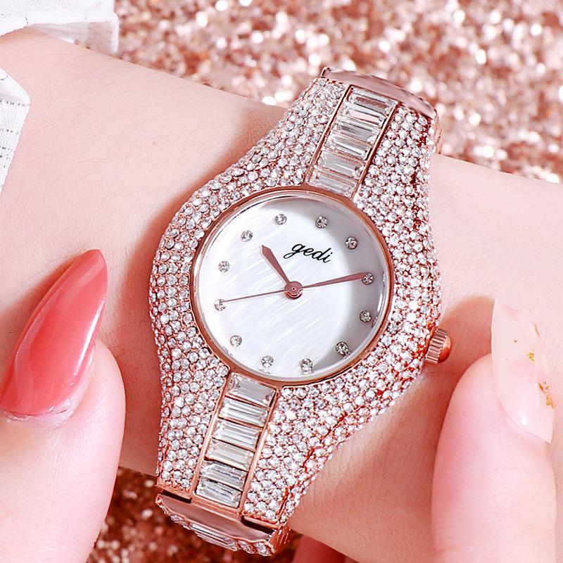 Orologio da Donna Acciaio Cinturino Incrostato di Diamanti Lusso Leggero Lega di Alta Gamma Orologio Impermeabile Quarzo Orologio da Donna
