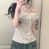 2026 New Women Sweet Polka Dot Halter Top Backless Knot Slim Fit Short Sleeve Tee INS Streetwear Fashion Casual Tops