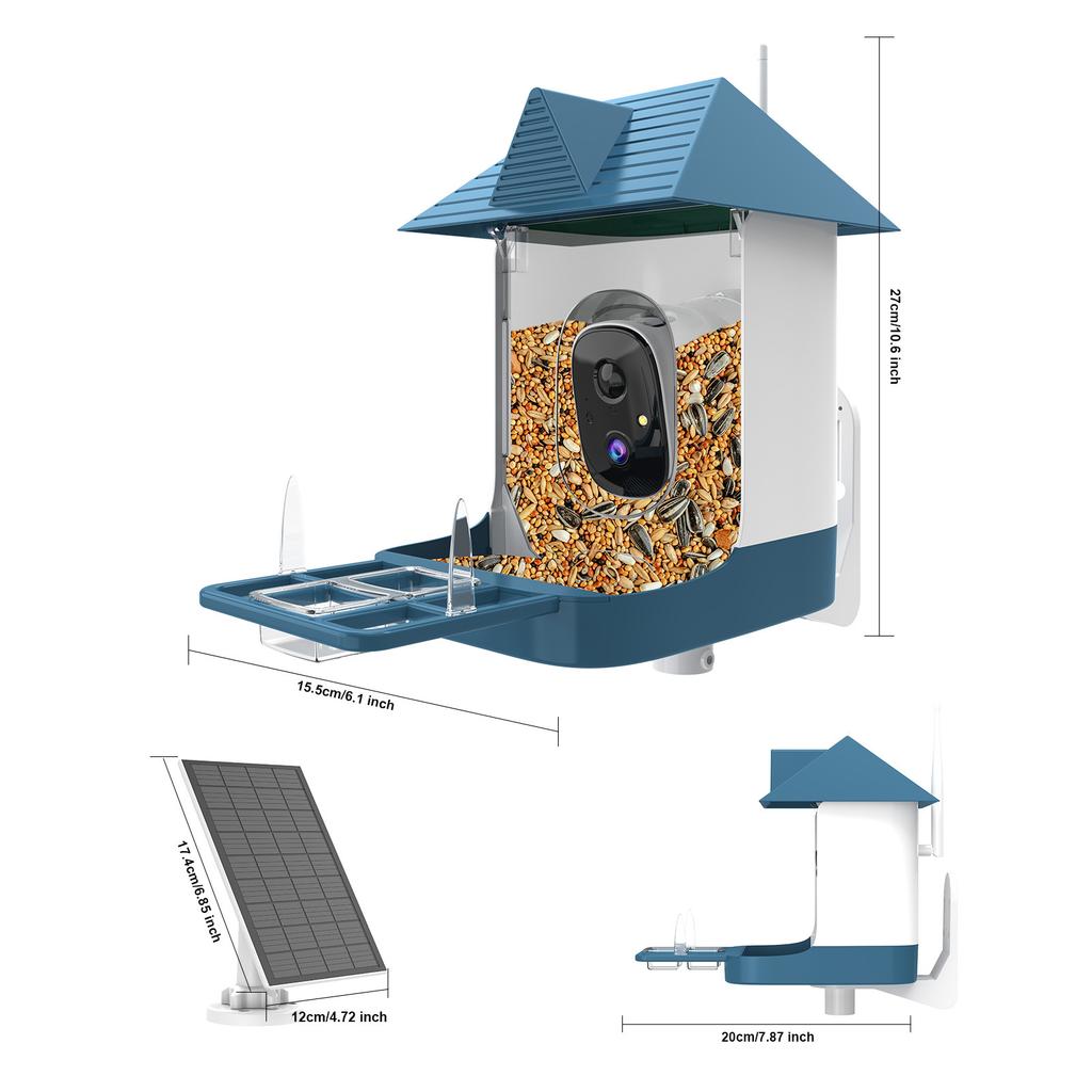 Intelligent bird feeder, high-definition solar-powered AI bird recognition camera bird feeder