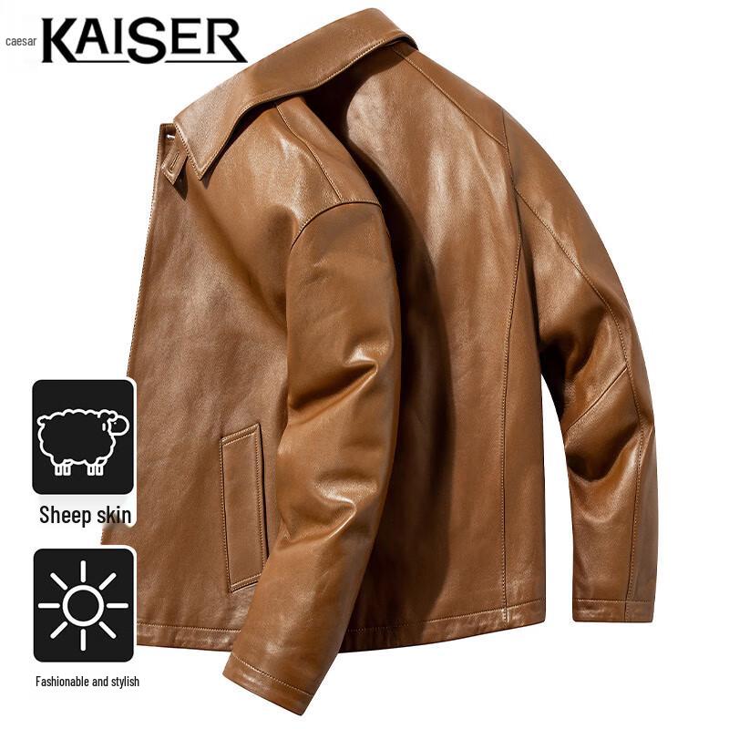 KAISER Men's Lambskin Lapel Motorcycle Leather Jacket