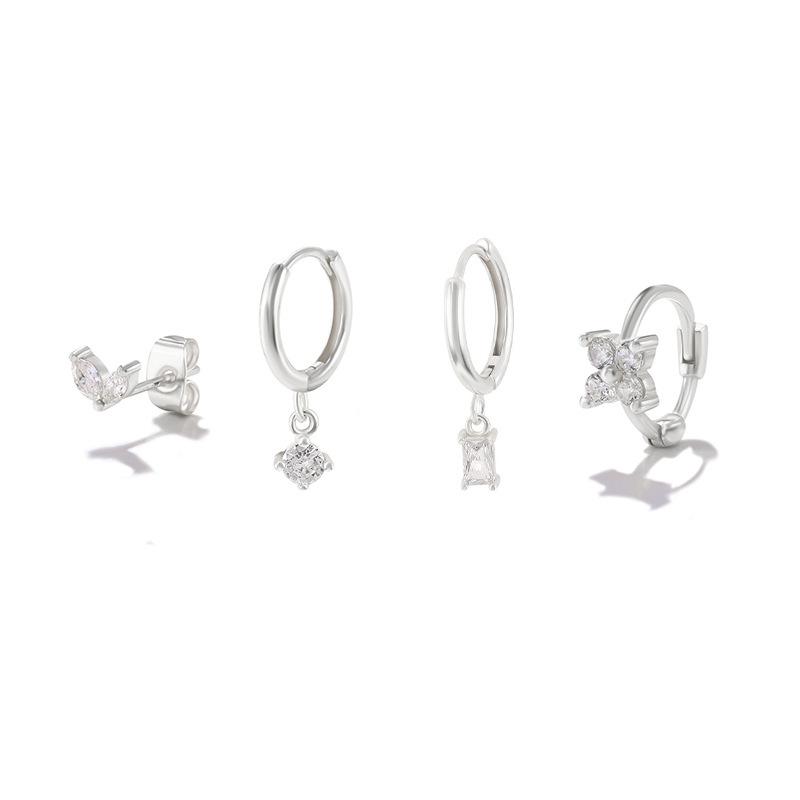 Geometric Horse Eye Flower Zircon Temperament Stacking Four-Piece Set Earrings Stud Earrings Pendant 4-Piece Set Earrings Set