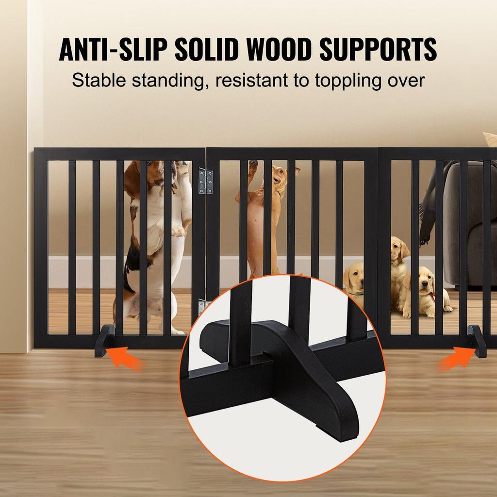 Free Standing Dog Gate 24x60 Inch Freestanding Pet Gate Foldable Brown
