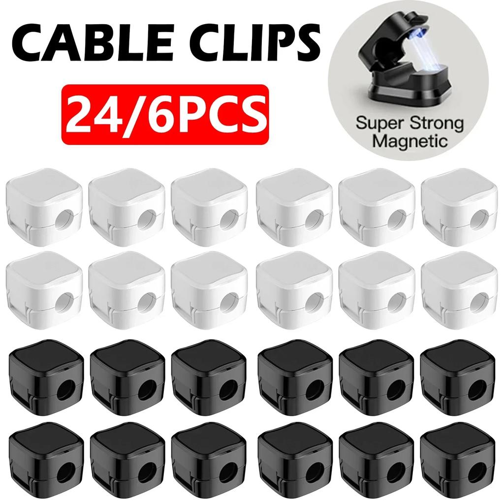 6/12/24PCS Magnetic Cable Organiser Clips Cable Management Wire Manager Cord Holder Charging Cable Winder Wall Mounted Hook