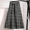Gonna Scozzese di Lana da Donna Vintage a Vita Alta Autunno Inverno Gonna Donna con Cintura A-Line Gonne Lunghe Signore