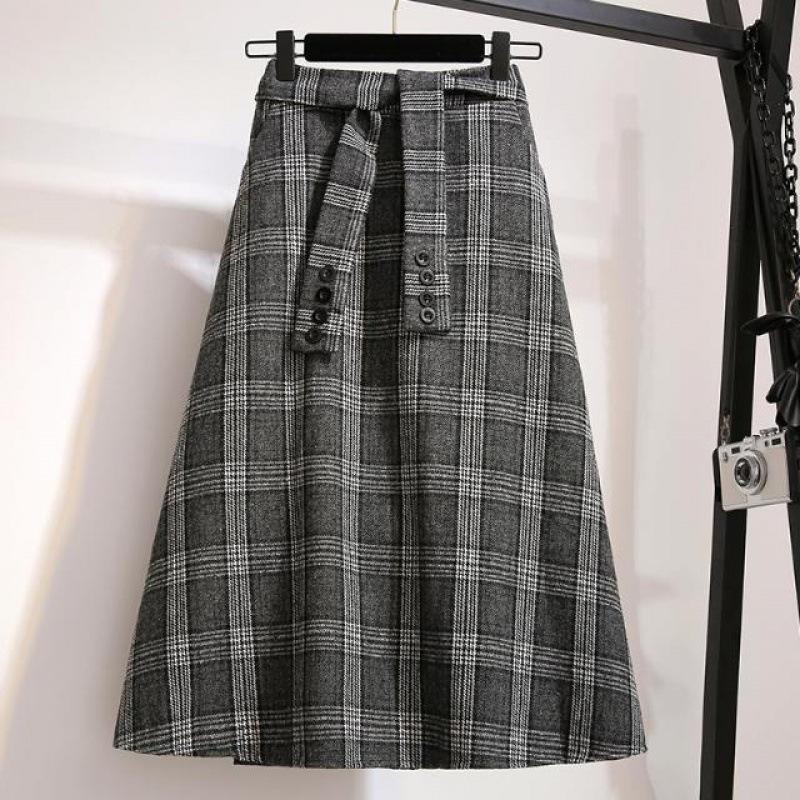 Gonna Scozzese di Lana da Donna Vintage a Vita Alta Autunno Inverno Gonna Donna con Cintura A-Line Gonne Lunghe Signore
