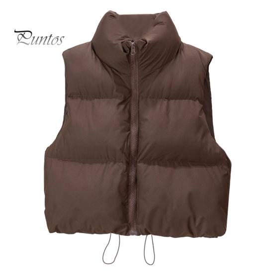 

Зимний женский жилет, пальто, утолщенный, с застежкой-молнией, воротником-стойкой, без рукавов, однотонный, непромокаемый, сохраняющий тепло, уличный пуховик M кофейный