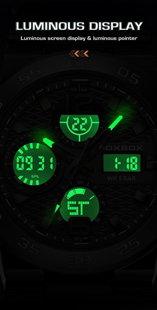 Men's Dual Display Waterproof Silicone Sport Watch with Calendar & Luminous Features