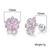 Luxury Female Red Stone Flower Stud Earrings Silver Color Zircon Wedding Jewelry For Women