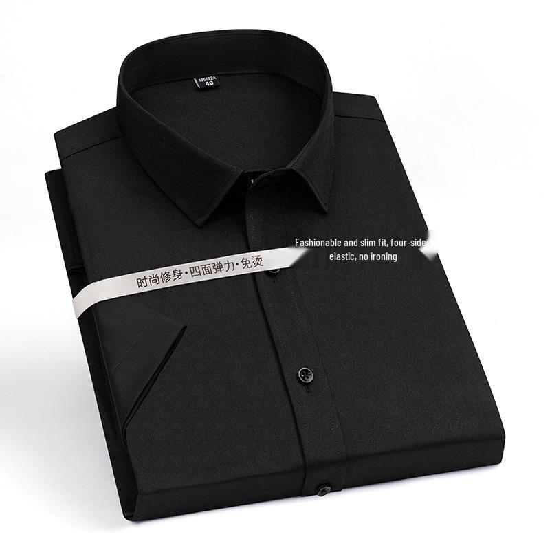 2025 Men's Stretch Short-Sleeve Business Shirt, Solid Color, Formal Interview/ Casual, Iron-Free