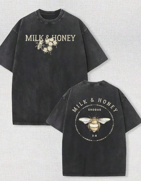 Washable TShirt Milk Bee Print Batik Cotton Retro Distressed Look Patterned TShirts with A Certain TShirts S